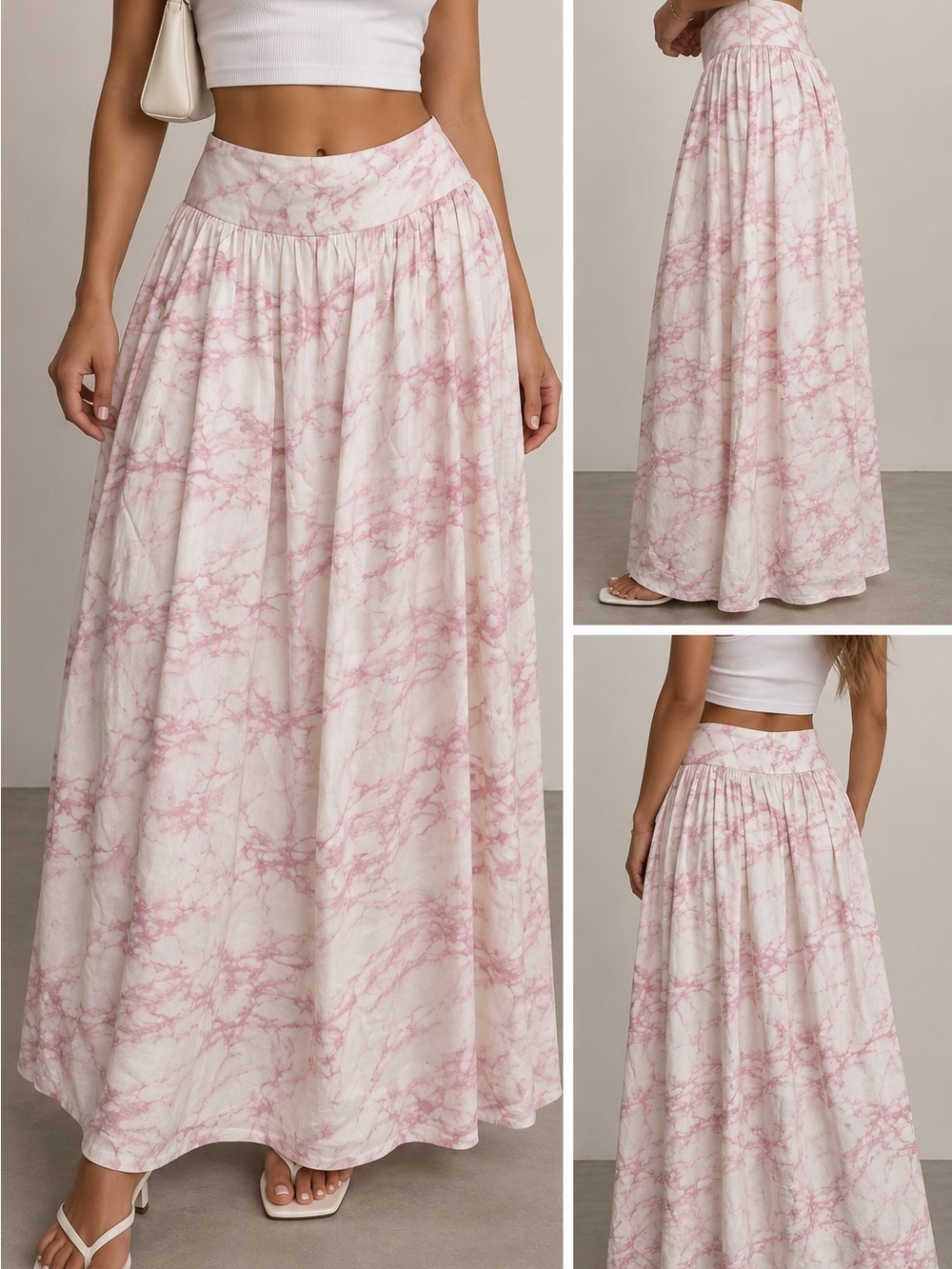 Henrietta Paris Pink Marble Print Flowy Maxi Skirt Size 38